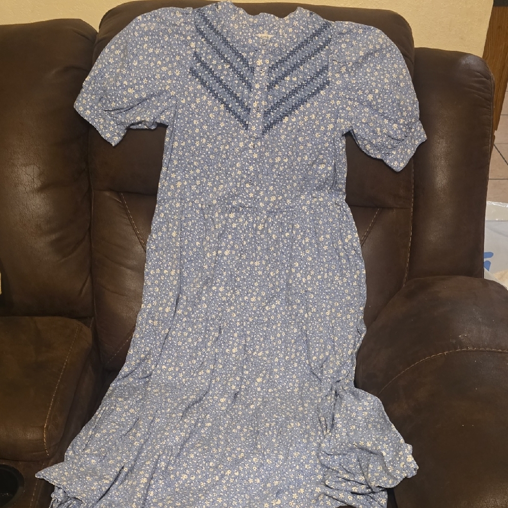 Madewell Blue Floral Long Sleeve Dress